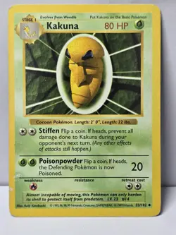 Kakuna 33/102 Pokemon 1999 Shadowless Base Set LP - Image 1