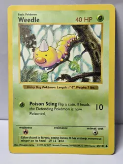 Weedle 69/102 Common Base Set Unlimited Pokemon Lightly Played - Image 1