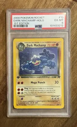 2000 Pokemon Dark Machamp Holo First Edition #10/82 Team Rocket PSA 6 - Image 1