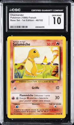 1999 POKEMON FRENCH BASE SET - 1ST ED #46/102 CHARMANDER CGC 10 GEM MINT - Image 1
