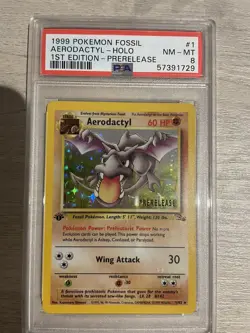 1999 Aerodactyl Holo 1st Edition PRERELEASE PSA 8 Rare Pokemon Card Fossil WOTC! - Image 1