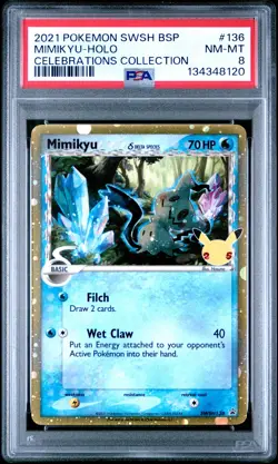 2021 POKEMON SWSH BLACK STAR PROMO CELEBRATIONS COLL #136 MIMIKYU-HOLO PSA 8 - Image 1