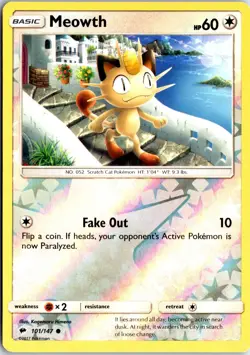 Meowth 101 C Burning Shadows Pokemon NM/M - Image 1