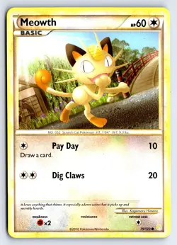 Meowth 75 C HeartGold & SoulSilver Pokemon LP - Image 1