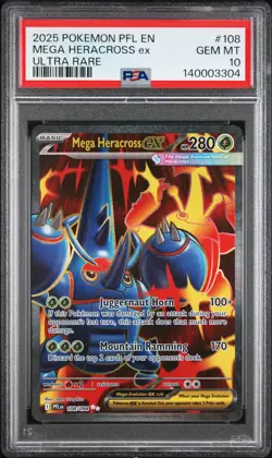 2025 POKEMON PFL EN-PHANTASMAL FLAMES ULTRA RARE #108 MEGA HERACROSS EX PSA 10 - Image 1