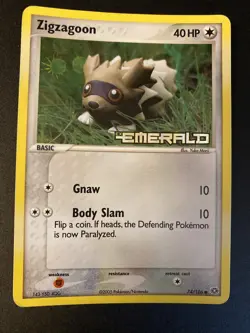 Pokemon Rare HOLO Foil Zigzagoon Stamp Logo Ex Emerald 74/106 - Image 1