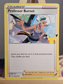 SWSH167 Professor Burnet Black Star Promo Stamped 25th Anniversary Pokemon TCG - Image 1