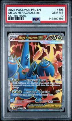 2025 POKEMON PFL EN-PHANTASMAL FLAMES ULTRA RARE #108 MEGA HERACROSS EX PSA 10 - Image 1