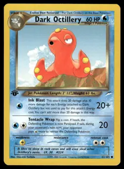 Pokemon Cards Dark Octillery 62/105 1st Edition Neo Destiny Common NM *6 - Image 1