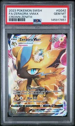 2023 POKEMON SWORD & SHIELD CROWN ZENITH #GG42 FULL ART/ZERAORA VMAX PSA 10 - Image 1