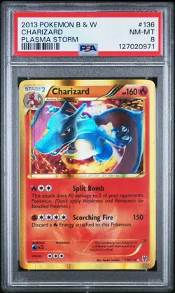 2013 POKEMON BLACK & WHITE PLASMA STORM #136 CHARIZARD PSA 8 - Image 1