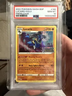 2022 Black Star Promo Brilliant Stars Pre Release # 186 Lucario Holo PSA 10 Card - Image 1