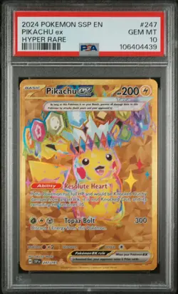 2024 Pokemon Surging Sparks Pikachu EX #247 Hyper Rare PSA 10 GEM MINT - Image 1