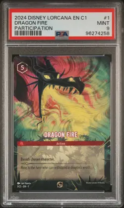 2024 DISNEY LORCANA EN C1-LORCANA CHALLENGE PROMO #1 DRAGON FIRE PSA 9 - Image 1