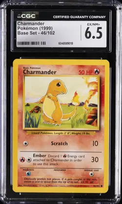 1999 POKEMON BASE SET #46/102 CHARMANDER CGC 6.5 - Image 1