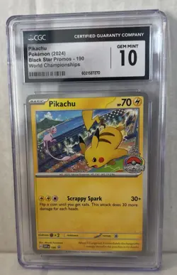 Gem Mint 2024 Pokemon World Championship Black Star Promo 190 SVP Pikachu CGC 10 - Image 1