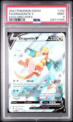 PSA 9 Dragonite V 192/203 Evolving Skies Alt Art Pokemon Card - Image 1
