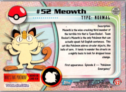 1999 Topps Pokemon TV Animation Series 1 - Meowth #52 Trading Card - Image 2
