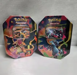 Mega Charizard X and Y Tin Sealed 2026 Set of 2x Pokemon TCG Phantasmal Flames - Image 1