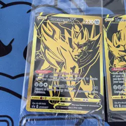 Pokemon Zacian v SWSH076 & ZAMAZENTA v SWSH077 Gold Ultra Premium Promo Sealed - Image 1