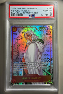 2024 ONE PIECE ENG MANGA ALT ART OP08-118 TWO LEGENDS SILVERS RAYLEIGH PSA 10 - Image 1