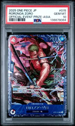 2025 ONE PIECE JPN PROMOS OFFICIAL EVENT PRIZE-ASIA #015 RORONOA ZORO PSA 10 - Image 1