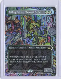 MTG TMNT #200 Mikey & Leo Chaos & Order Borderless Foil NM - Image 1