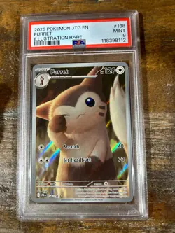 POKEMON 2025 Journey Together Ilustration Rare FURRET #168 PSA 9 Mint RARE 2 - Image 1