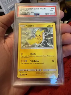 2019 POKEMON SUN & MOON COSMIC ECLIPSE #66 PIKACHU PSA 9 - Image 1