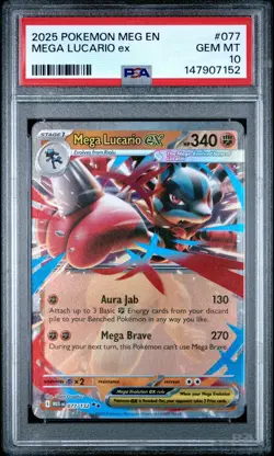 2025 POKEMON MEG EN-MEGA EVOLUTION #077 MEGA LUCARIO EX PSA 10 - Image 1