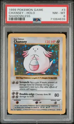 1999 POKEMON BASE SET SHADOWLESS #3 CHANSEY-HOLO PSA 8 - Image 1