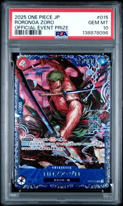2025 ONE PIECE JPN PROMOS OFFICIAL EVENT PRIZE #015 RORONOA ZORO PSA 10 - Image 1