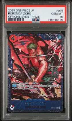 2025 ONE PIECE JPN PROMOS OFFICIAL EVENT PRIZE #015 RORONOA ZORO PSA 10 - Image 1