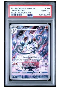 2025 POKEMON WHT EN-WHITE FLARE ILLUSTRATION RARE #103 CHANDELURE PSA 10 - Image 1