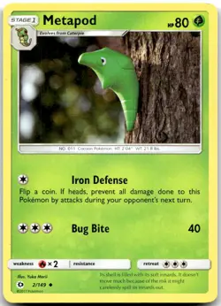 Pokemon Metapod Base Set SM01 #2/149 Uncommon LP BUY 2, 1 FREE! - Image 1
