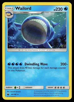 Wailord 40/168 Cosmos Holo Rare Celestial Storm Pokemon Card - Image 1