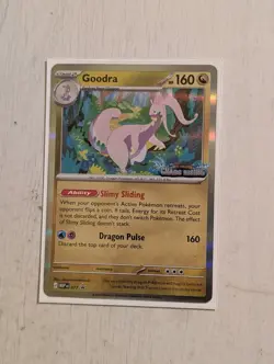 Pokemon TCG Goodra MEP 077 Chaos Rising Stamped Prerelease Black Star Promo - Image 1