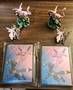 2x Umbreon & Espeon Pokemon Prismatic Premium Collection Sleeves, Figure, & Pin - Image 1