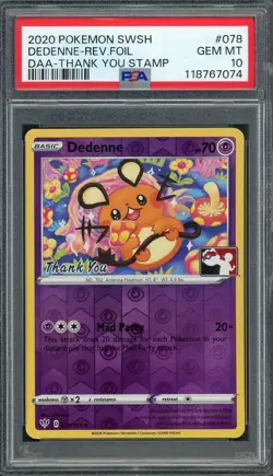 PSA 10 Dedenne (Thank You) Promo 078/189 Reverse Holo Pokemon Card B11 - Image 1
