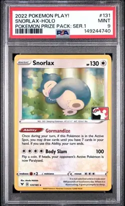 PSA 9 Mint 2022 Play! Pokemon Snorlax 131/185 Holo Prize Pack Series 1 - Image 1