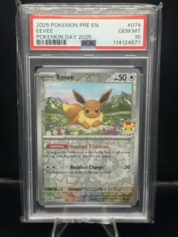 2025 POKEMON PRE EN-PRISMATIC EVOLUTIONS POKEMON DAY 2025 #074 EEVEE PSA 10 - Image 1