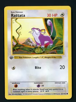 Rattata HP 61/102 - 1st Edition Base Set Shadowless - Pokemon 1999 (A) - Image 1