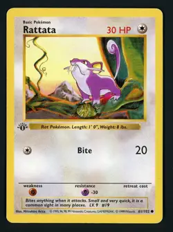 Rattata HP 61/102 - 1st Edition Base Set Shadowless - Pokemon 1999 (C) - Image 1