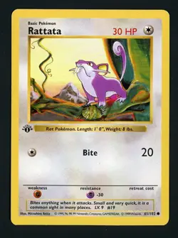 Rattata MP 61/102 - 1st Edition Base Set Shadowless - Pokemon 1999 (D) - Image 1