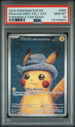 2023 Pokemon SVP En Pokemon X Van Gogh #085 Pikachu Grey Felt Hat PSA 10 - Image 1