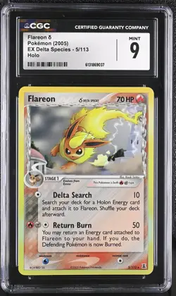 CGC 9 MINT Flareon 5/113 EX Delta Species Holo Pokemon Card - Image 1