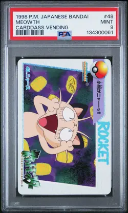 1998 POKEMON JAPANESE BANDAI CARDDASS VENDING #48 MEOWTH PSA 9 - Image 1