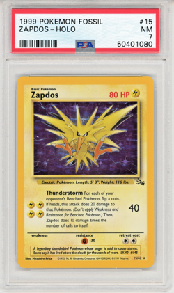 1999 Pokemon Fossil Zapdos - Holo- PSA 7 - #15 Genuine - Image 1