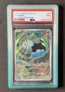 2025 POKEMON DRI EN-DESTINED RIVALS ILLUSTRATION RARE #195 CLAMPERL PSA 9 - Image 1