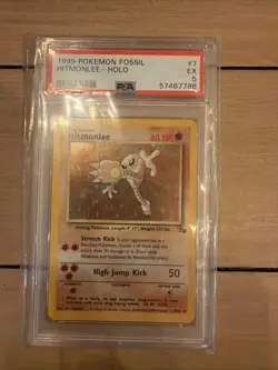Pokemon 1999 Hitmonlee 7/62 Holo Fossil PSA 7 - Image 1